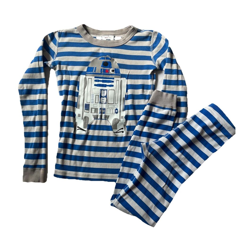 Hanna Andersson Star Wars R2-D2 Pajamas Top Bottom 10/140 Stripe Blue Organic